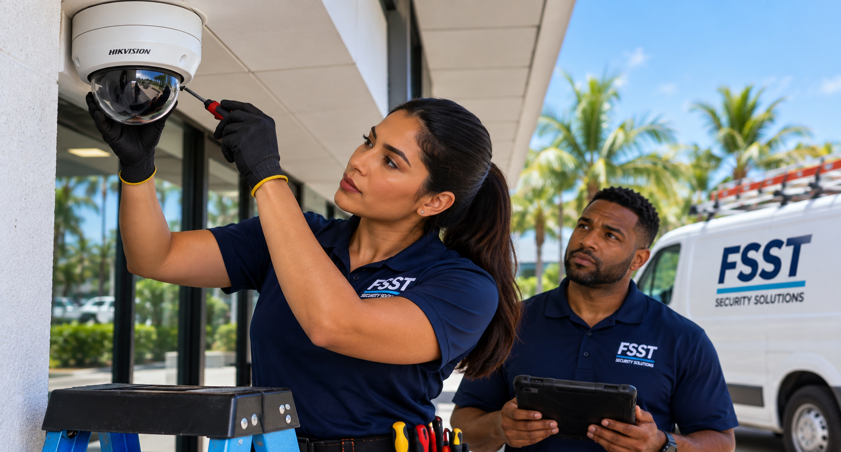 FSST technician installing security camera